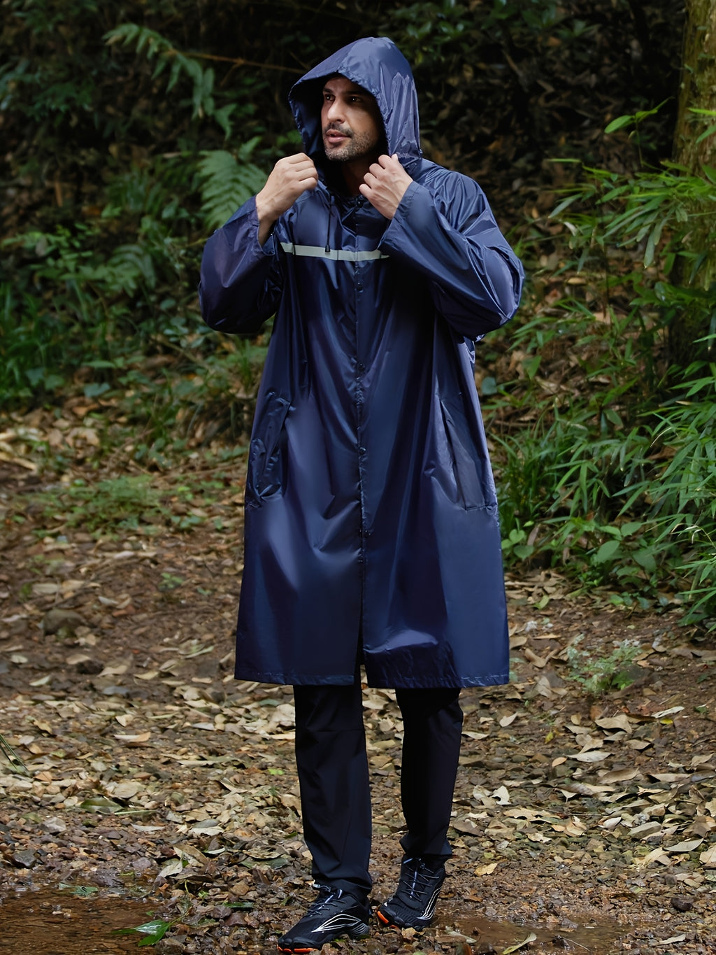Mens Long Hooded Jacket Waterproof Emergency Coat Poncho Lightweight Reflective With Packable Hood For Men Women Adults