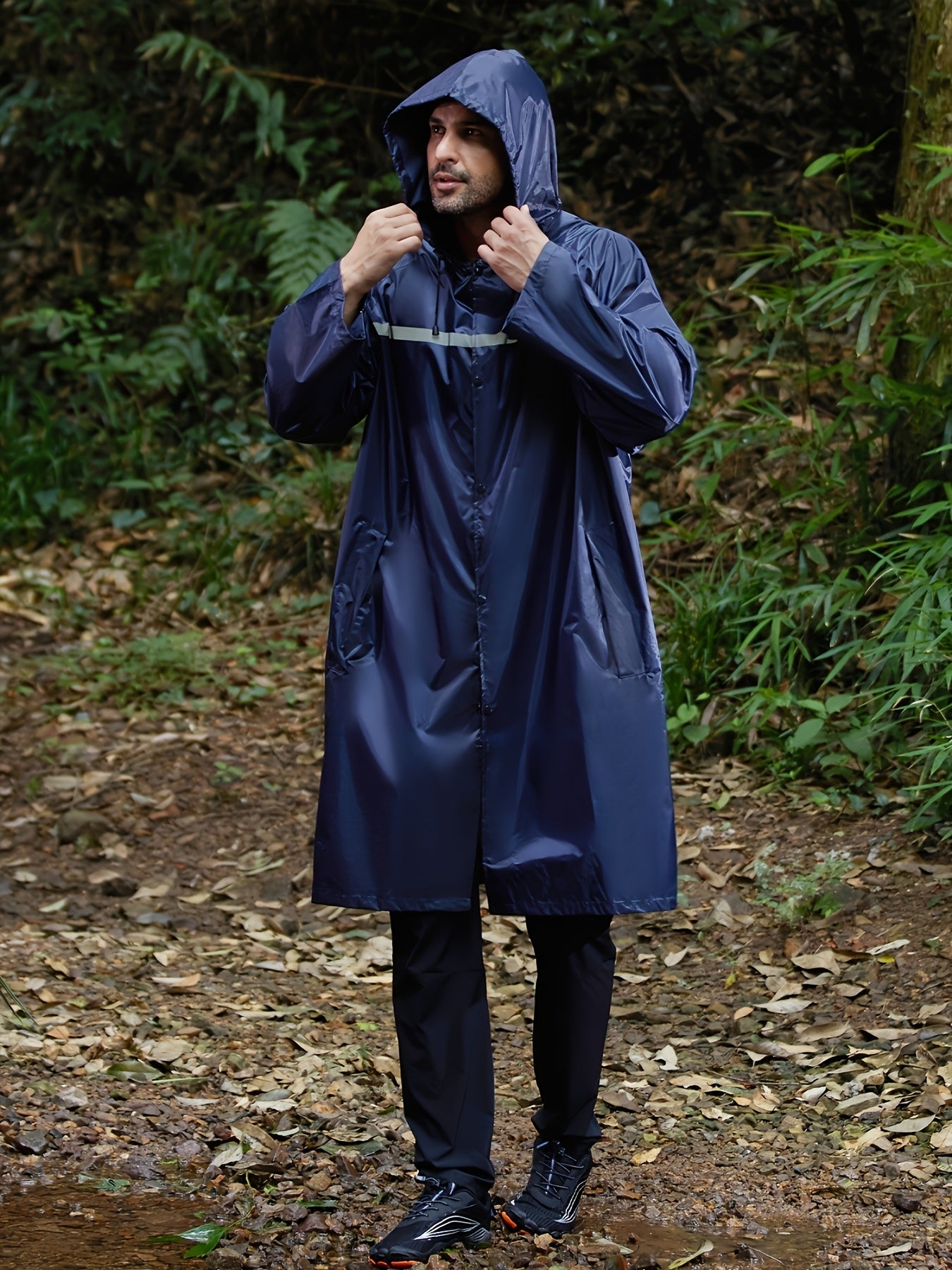 Mens Long Hooded Jacket Waterproof Emergency Coat Poncho Lightweight Reflective With Packable Hood For Men Women Adults
