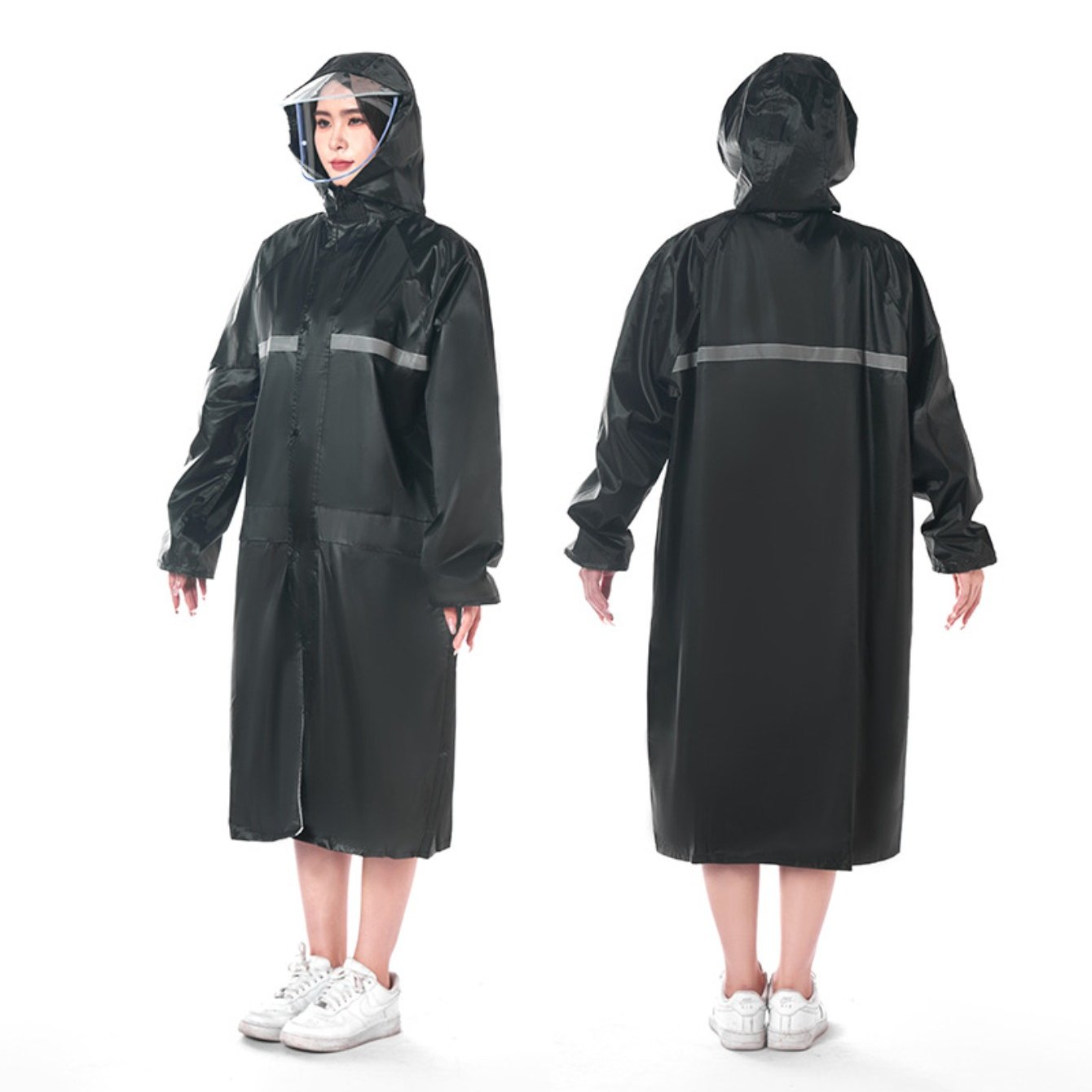 A Long Raincoat Designed to Withstand Heavy Rain And Wind, Featuring Reflective Elements for Outdoor Security. This Emergency Rain Poncho Is a Must-Have for Daily Travel Or Outdoor Adventures.