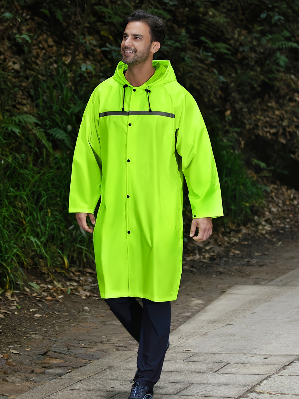 Mens Long Hooded Jacket Waterproof Emergency Coat Poncho Lightweight Reflective With Packable Hood For Men Women Adults