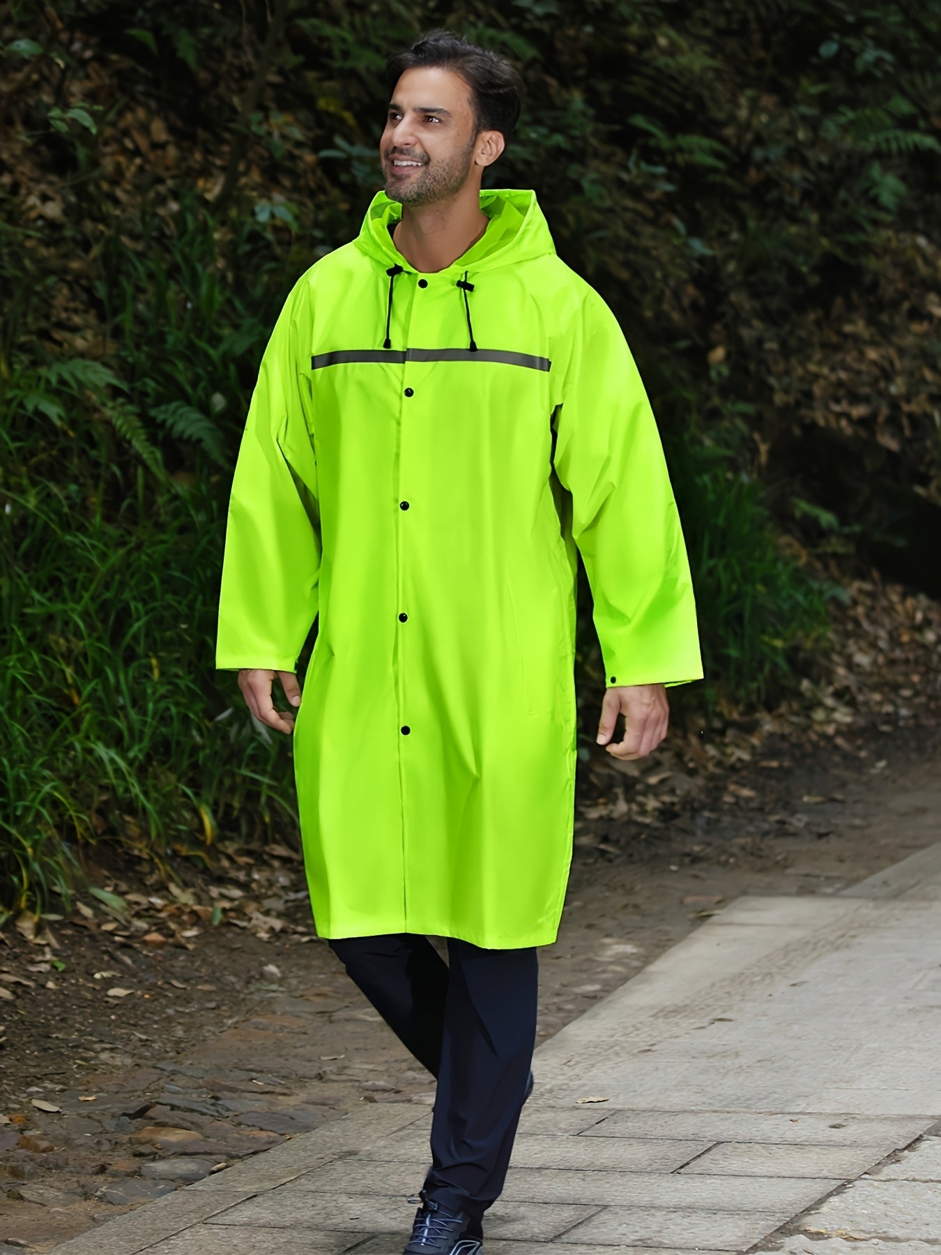 Mens Long Hooded Jacket Waterproof Emergency Coat Poncho Lightweight Reflective With Packable Hood For Men Women Adults