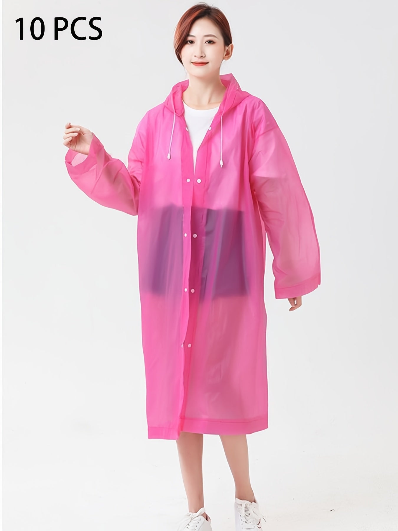 10-Pack, Full-Body Thickened Non-Disposable Long Raincoat, Unisex Hooded Raincoat, Adult Portable One-Piece Poncho for Outdoor Travel, Essential for Rainy Day Commuting And Festival Outings