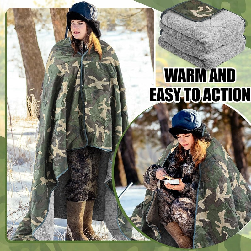 XL Camo Woobie Blanket Heavy-Duty High Quality & Windproof - Sherpa Lining, Extra-Thick, Outdoor Survival Bed for Hunting, Camping, Stadium Events - Suitable for s &, Picnic, Cold Weather