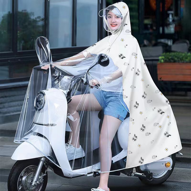 Parent-child Adult Motorcycle Transparent Whole Body Integrated Rainstorm-proof Single Waterproof Poncho Electric Vehicle Raincoat Mother and Child