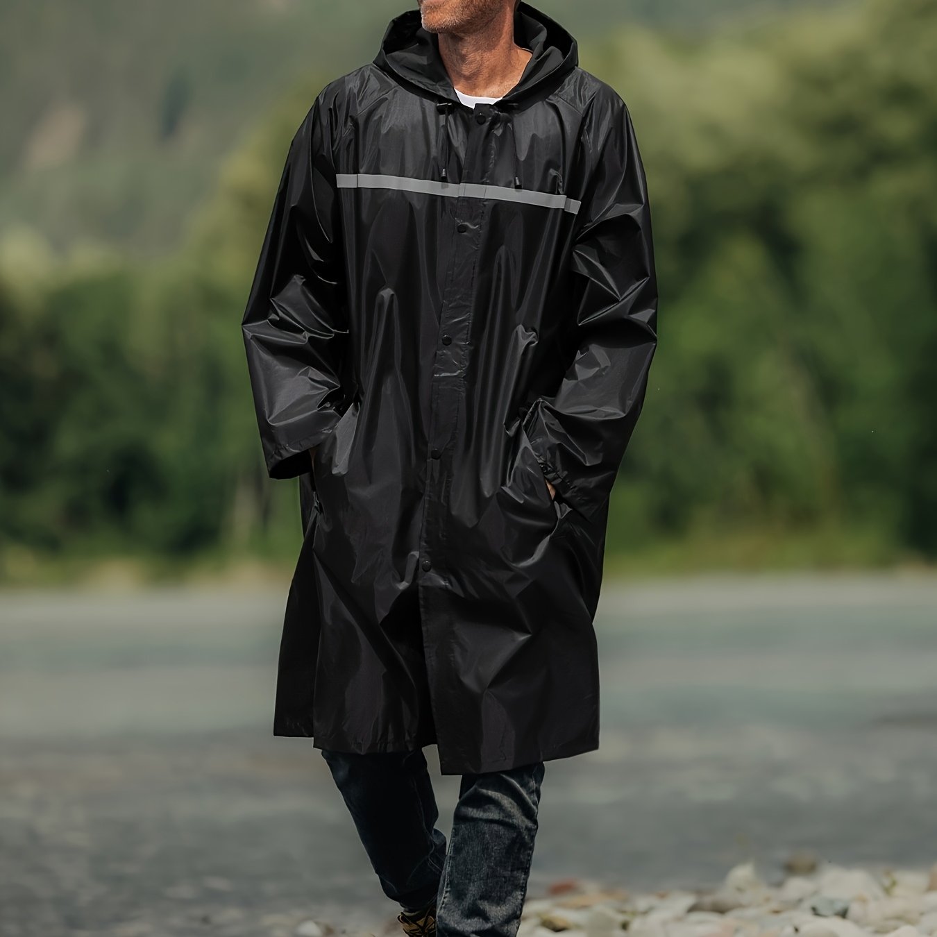 Mens Long Hooded Jacket Waterproof Emergency Coat Poncho Lightweight Reflective With Packable Hood For Men Women Adults