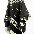 Men's Western Bandit Cape Coat with Tribal Print, Warm V-Neck Poncho with Tassel Trim for Outdoor Adventures, Fall and Winter Casual Wear (Brown\u002F White)
