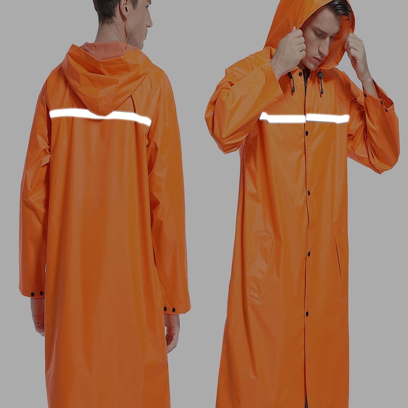 Mens Long Hooded Jacket Waterproof Emergency Coat Poncho Lightweight Reflective With Packable Hood For Men Women Adults