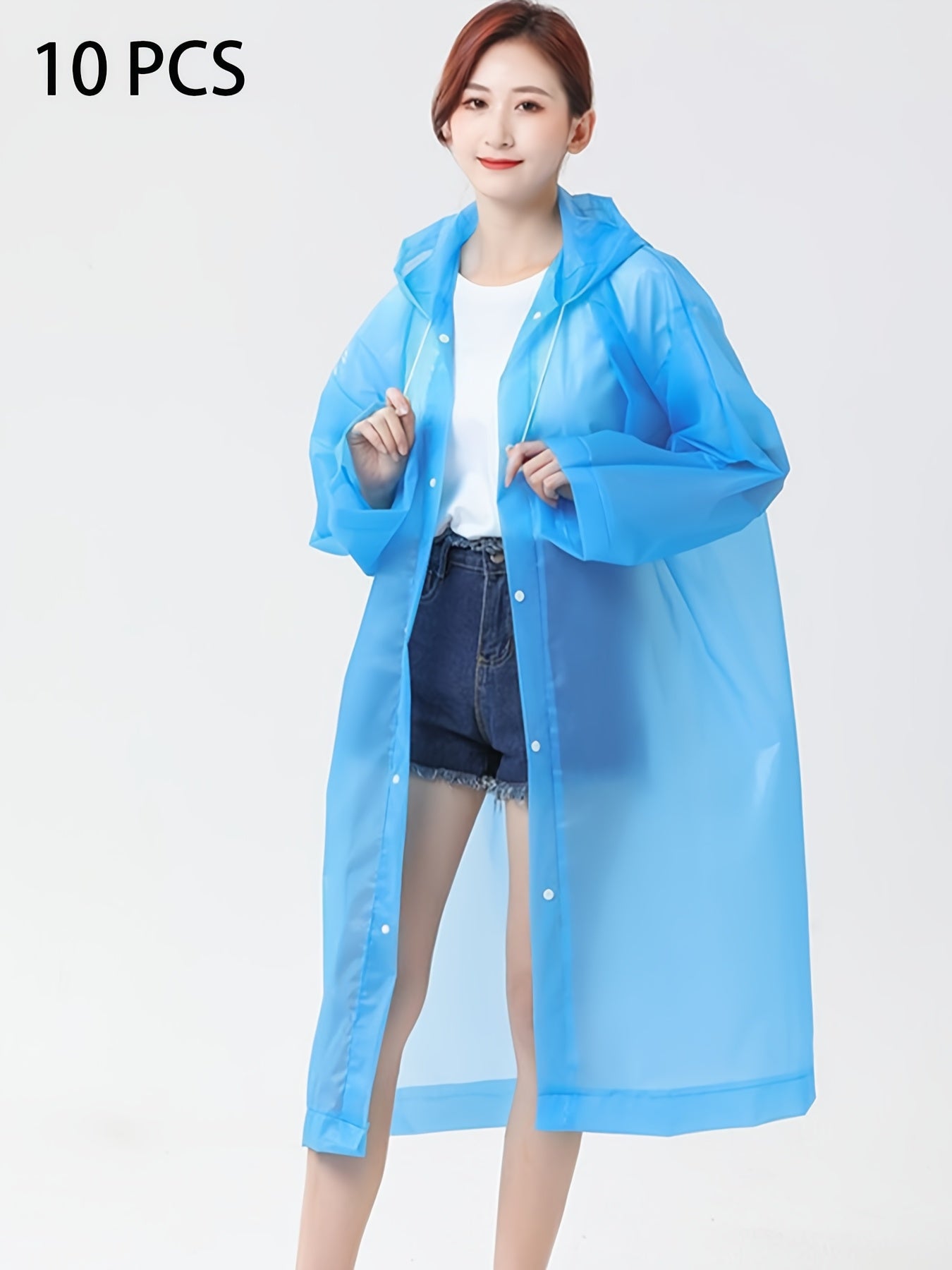 10-Pack, Full-Body Thickened Non-Disposable Long Raincoat, Unisex Hooded Raincoat, Adult Portable One-Piece Poncho for Outdoor Travel, Essential for Rainy Day Commuting And Festival Outings