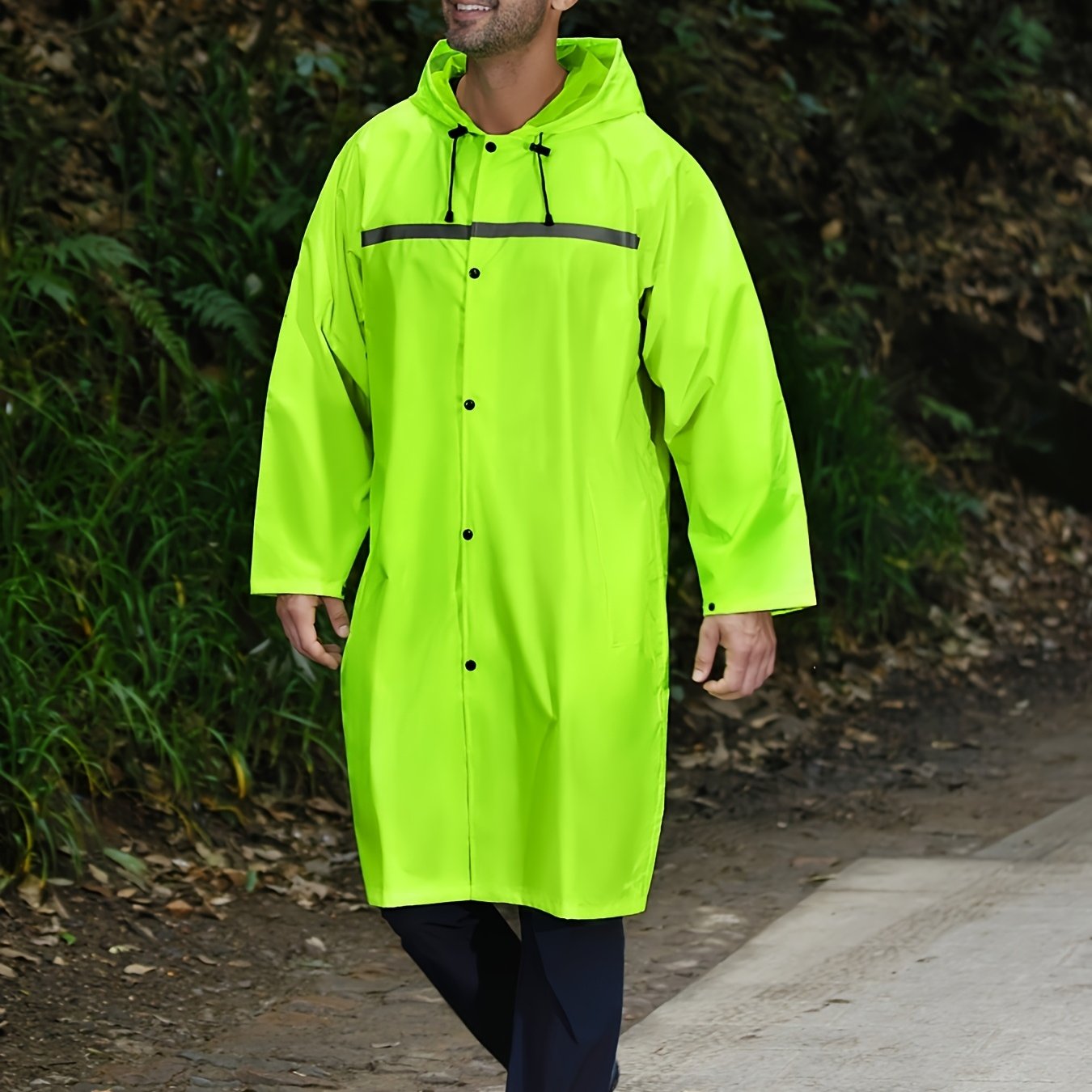 Mens Long Hooded Jacket Waterproof Emergency Coat Poncho Lightweight Reflective With Packable Hood For Men Women Adults