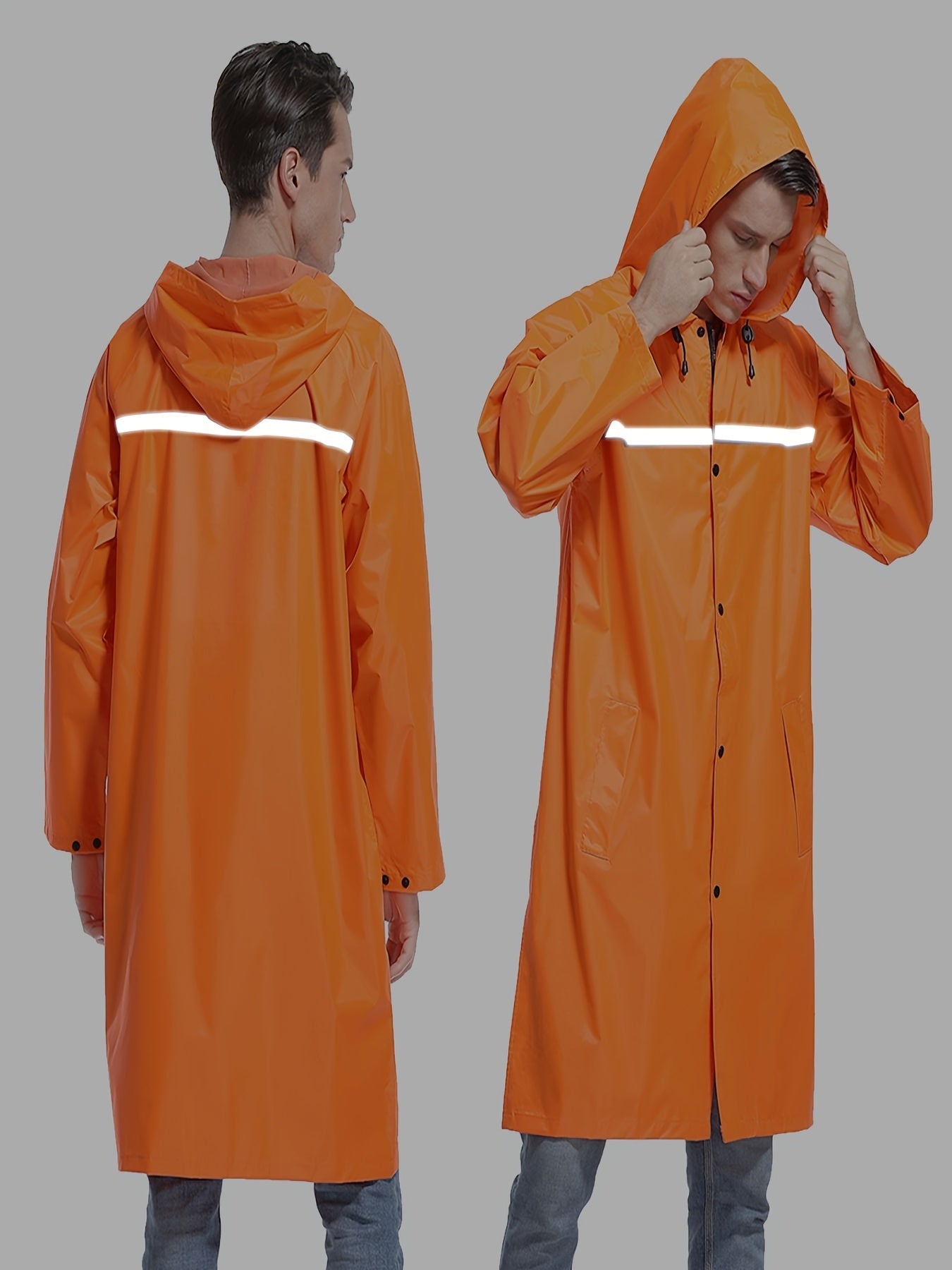 Mens Long Hooded Jacket Waterproof Emergency Coat Poncho Lightweight Reflective With Packable Hood For Men Women Adults