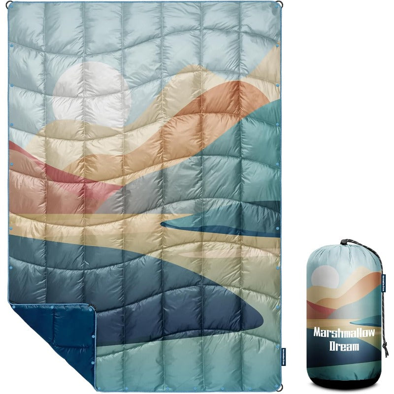 Lightweight Windproof Camping Blanket - Puffy Down Alternative with Down-Like Insulation, Compact & Portable for Hiking, Backpacking, Beach, Picnic, Stadium - All-Season Outdoor Blanket in Pink\u002F, Hand Washable, Durable Twill Fabric