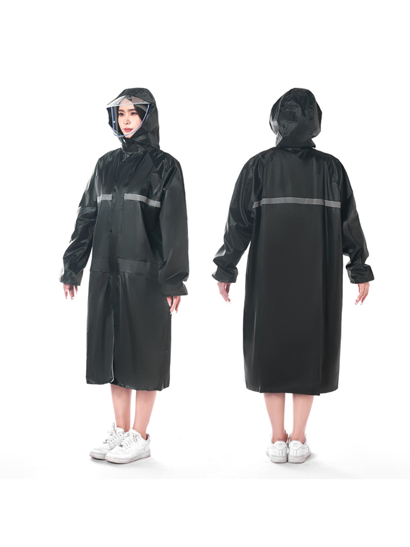 A Long Raincoat Designed to Withstand Heavy Rain And Wind, Featuring Reflective Elements for Outdoor Security. This Emergency Rain Poncho Is a Must-Have for Daily Travel Or Outdoor Adventures.