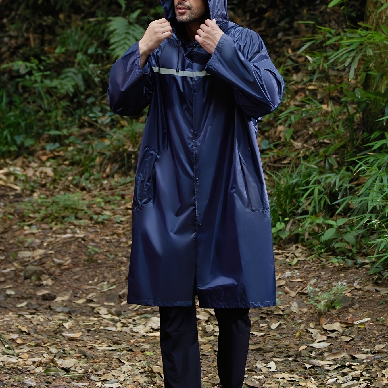 Mens Long Hooded Jacket Waterproof Emergency Coat Poncho Lightweight Reflective With Packable Hood For Men Women Adults