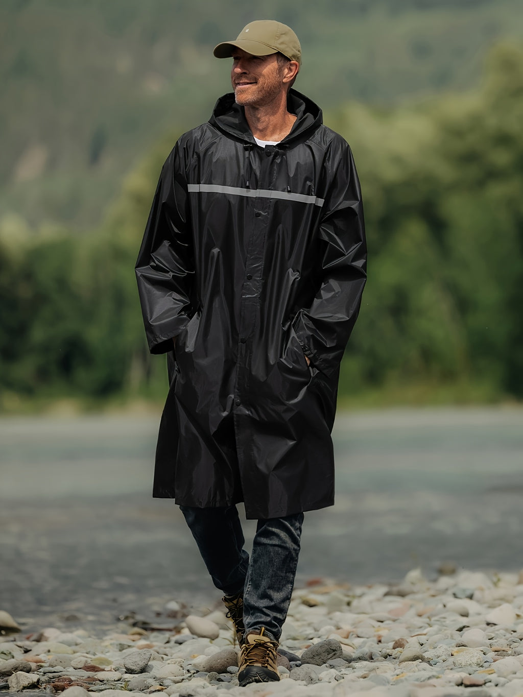 Mens Long Hooded Jacket Waterproof Emergency Coat Poncho Lightweight Reflective With Packable Hood For Men Women Adults