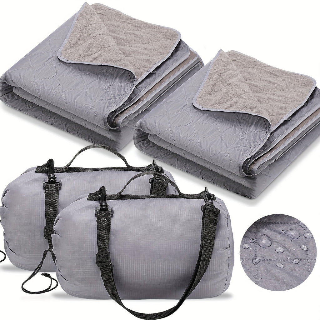 2 Large Outdoor Blanket 78'' X 55'' Quilted Windproof High Quality Fleece Sandproof Stadium Foldable Warm Blanket for Camping Picnic Sporting Events Cold Weather (Gray)