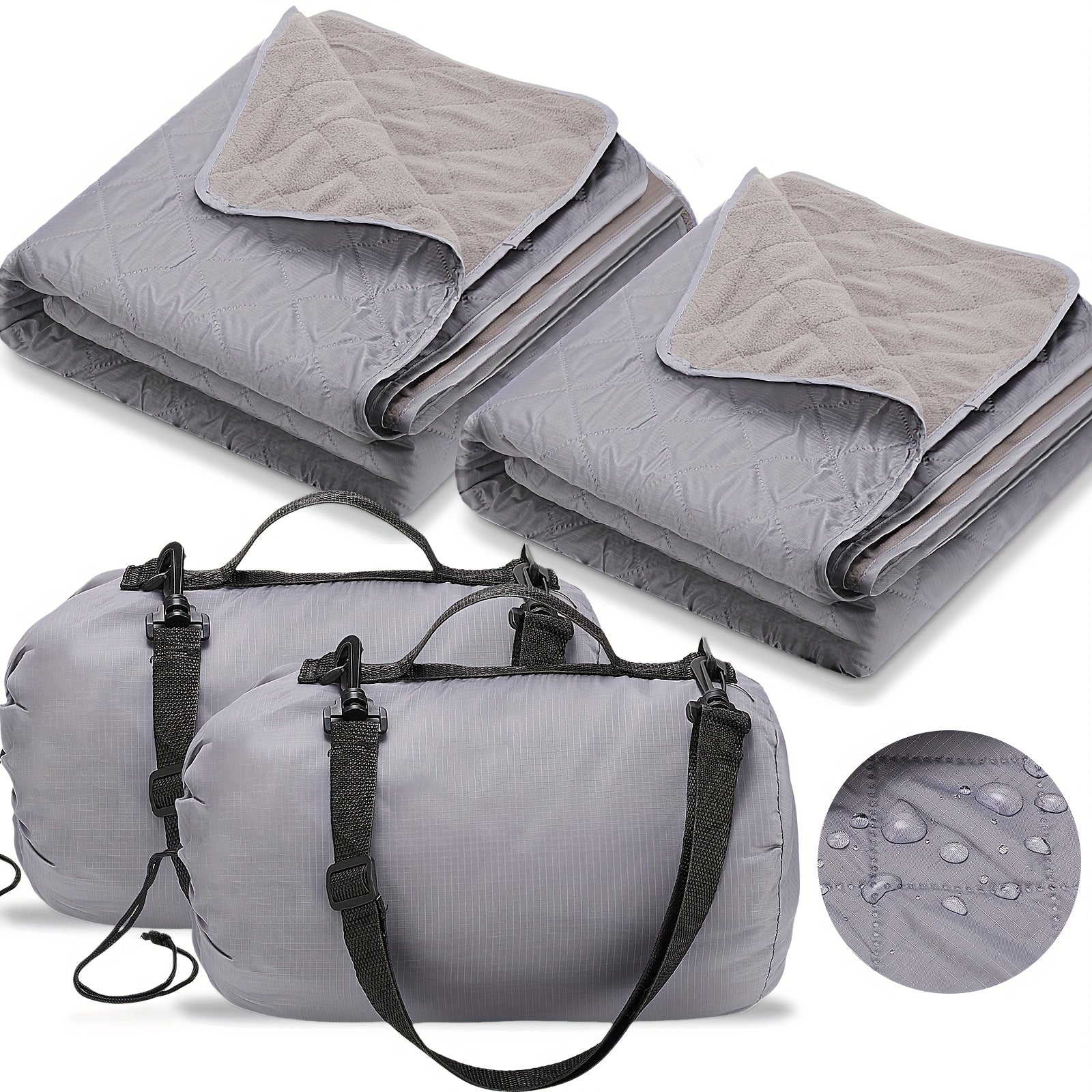 2 Large Outdoor Blanket 78'' X 55'' Quilted Windproof High Quality Fleece Sandproof Stadium Foldable Warm Blanket for Camping Picnic Sporting Events Cold Weather (Gray)