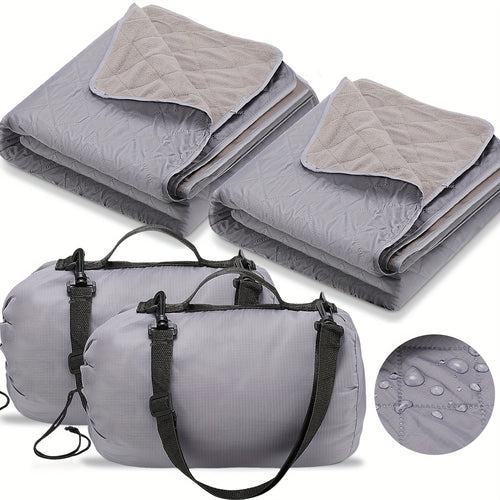 2 Large Outdoor Blanket 78'' X 55'' Quilted Windproof High Quality Fleece Sandproof Stadium Foldable Warm Blanket for Camping Picnic Sporting Events Cold Weather (Gray)